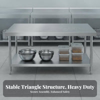 Easy to Clean Stainless Steel Work Table Rust-Resistant Commercial Kitchen Prep Table Stable Structure Stainless Steel Workbench High Load-Bearing Capacity for Restaurant Team, Workshop Workers, Professionals, Bakery, Warehouse, Garage, Laundry Room