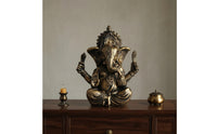 Antique Bronze Style Ganesha Figurine Stone-Like Ganesha Statue Resin Hindu Elephant God Figurine Tabletop for Home Altar, Meditation Room, Desk