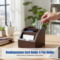 Wooden Business Card Holder, Multifunctional Pen Organizer, Desktop Office Accessory for Study, Business, Gift