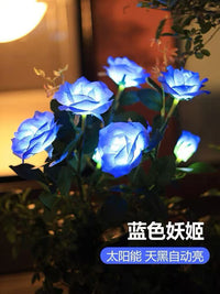 Solar-Powered 5-Head Rose Flower Garden Light with Ground Stake
