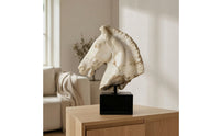 Horse Head Sculpture Resin Horse Head Statue Imitation-Jade Sculpture with Base for Display Shelf