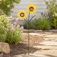 Unique Blossom Stake with Two Heads Decorative Blossom Garden Stake Whimsical Vibrant for Lawn