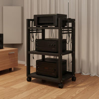 Waterproof Home Theater Equipment Shelf Steel Frame Construction Multi-Tier Audio Rack With Wheels Rolling Stereo Stand Scratch Resistant for Audiophiles