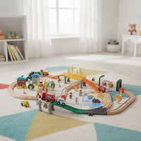 Electric Toy Train with Wooden Tracks Multiple-Piece Wooden Train Track Set DIY for Home