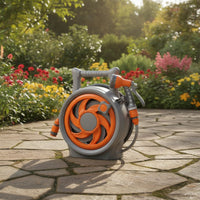 Portable Hose Reel with Spray Nozzle Compact Hose Storage Reel Handheld Organizer Convenient for Gardeners, Homeowners, Gardens, Car Washing, Patios