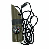 Waterproof Storage Compartment 7-in-1 Survival Whistle Lanyard Included Emergency Whistle with LED Light Compact and Portable for Camping