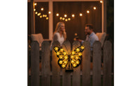 Sun-Powered Wall Light with LED Flowers Cordless Steel Winged Motif Outdoor Light Decorative Lighting for Yard, Fence, Patio