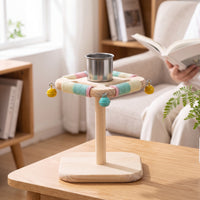 Desktop Bird Stand Wooden Bird Stand with Drink Holder Stainless Steel Playground for Small Birds, Parrots, Desk, Table