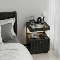 Large Capacity Storage 2-Drawer Nightstand with Accessible Shelf No Assembly Required Nightstand with Power Outlets USB Charging Port Bedside Table Built-in Light for Homeowners, Students, Adults, Bedroom, Guest Room, Lounge Area