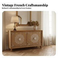 French & design Carved Door Cupboard Vintage Design Carved Double-Door Cabinet Distressed Finish Sideboard sturdy Wood Frame for Guesthouse Owners, Interior Designers, Apartment Dwellers, Entryway, Hallway, Living Room, Bedroom