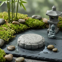 Faux Bluestone Decorative Drum Ornament Raised Relief Miniature Landscape Ornament Engraved Pattern Home Decor Resin for Garden