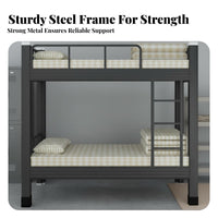 Steel Bunk Bed Raised Guardrail Dormitory Bunk Bed Built-in Ladder Bedroom Furniture for Students, Workers, Dorm Room, Hostel, Apartment