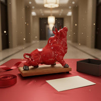 Ceramic Ox Figurine Feng Shui Symbol Vermilion Bull Statue Elegant Home Decoration for Business Owners