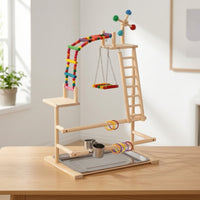 Wooden Bird Activity Center Bird Playstand Interactive Parrot Playstand for Parrots, Indoor