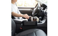 Space-Saving Car Seat Space Organizer with Cup Holder Universal Car Seat Space Storage Box Slim Auto Console Side Storage Box Compact for Commuters