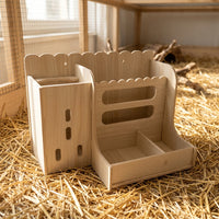 Multi-Functional Wood Feeder and Bunny Hay Feeder, Double-Sided Waterproof Hay Rack for Chinchillas, Guinea Pigs and Degus, 28cm X 20cm X 18cm