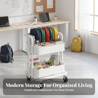 Mobile with Wheels Foldable Rolling Bookshelf Space-Saving 3-Tier Collapsible Trolley Large Storage Capacity Utility Trolley Multi-Functional for Office Workers, Homeowners, Study Room, Classroom, Bedroom, Kitchen