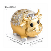 Bull Piggy Bank Gold-Toned Bull Savings Bank Embossed Saving Box for Collectors, Kids