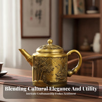 small Brass Teapot Ornament Curved Handle Fine Workmanship Home Decor