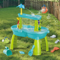 Outdoor Sand and Water Table with Toys Two-Level Beach Play Table with Pail Educational Water Playset with Accessories Easy to Clean for Backyard