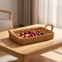 Woven Tray Basket with Handles Serving Tray with Handles Rustic Shallow Fruit Basket for Picnic