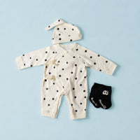 Side Tie Infant Jumpsuit Convenient Closures Long Sleeve Newborn Outfit