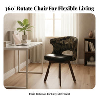 Multi-Purpose Upholstered Swivel Stool with Cutout Back Ergonomic Design Rotating Armchair with Fixed Legs Curved-Back Backrest Desk Chair Anti-Slip Foot Pads for Home Office Workers, Students, Homeowners, Study Room, Bedroom, Vanity
