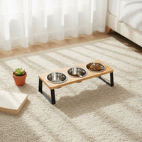 Raised Pet Bowl Stand with Stainless Steel Bowls Easy to Clean Raised Pet Feeder with Three Bowls Organized Triple Bowl forDogs