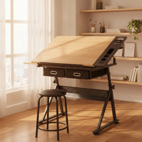Drafting Table with Stool Tilting Drawing Desk with Stool Slanted for Architects