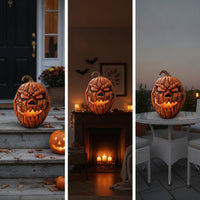 Pumpkin with Skull Face Halloween Pumpkin Lantern Oversized Jack-O'-Lantern for Porch