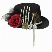 Skeleton Hand Gothic Steampunk Hat Gear Accents Gothic Top Hat Textile Rose Costume Accessory