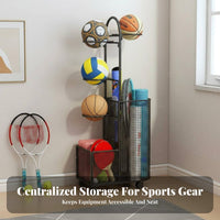 Basketball and Stretching Mat Holder Movable with Wheels Ball Storage Rack Multi-Functional Athletic Gear Storage Rack for Families, Kids, Gym