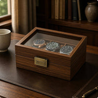3 Slot Watch Box Plush Lined Wooden Watch Box Brown Finish