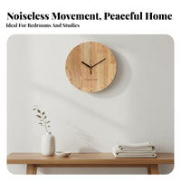 Wood Wall Clock Non-Ticking Round Wooden Wall Clock High Movement Minimalist Wood Timepiece for Living Room, Bedroom, Office