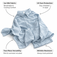 Women's Clothing Long Sleeve Sun Protection Shirt with Ice Silk Cooling Material for Beach Wear, Two Piece Set Includes Camisole