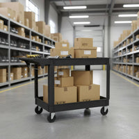 Easy to Clean 2-Tier Utility Trolley Sturdy 2 Tier Utility Trolley Large Capacity Multipurpose Rolling Organizer Multi-Functional for Restaurant, Warehouse, Workshop, Garage