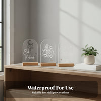 3 Pieces Eid Mubarak Acrylic Standee Tabletop Display Arch-Shaped Acrylic Plaque