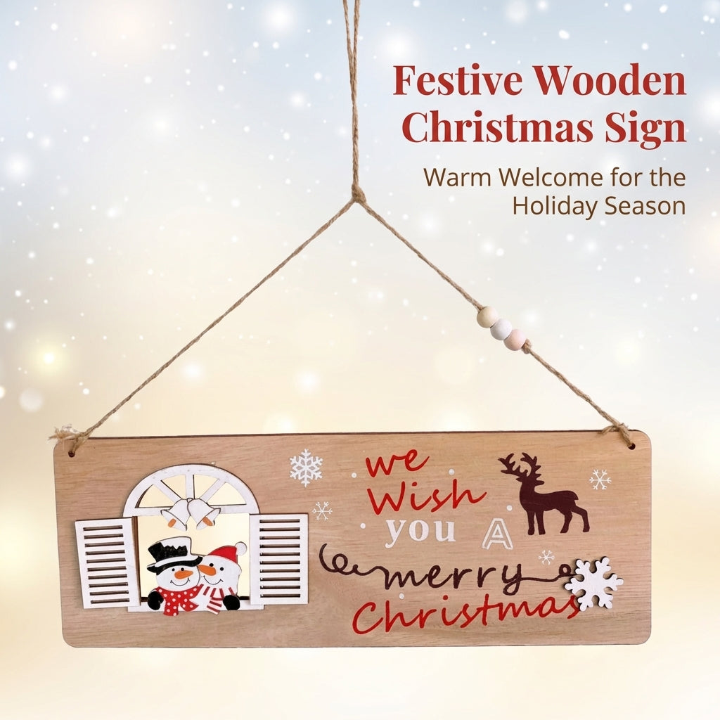 Wooden Hanging Sign Merry Christmas Indoor Outdoor Festive Wooden Plaque for Christmas Tree Ornament Rustic Aesthetic Jute Rope Hanger