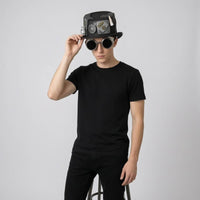 Black Gothic Steampunk Hat Textured Finish Steampunk Top Hat Wide Brim Costume Headwear Tall Crown
