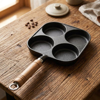 Frying Pan for Induction Hob and Cast Iron Pan for Breakfast, Pancake Pan and Egg Cooker with Wood Handle, Pancake Maker with No Coating