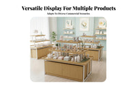 3-Tier Promotional Display Table Versatile Retail Island Display Shelf Versatile Steel and Wood Supermarket Rack for Retailers, Convenience Stores