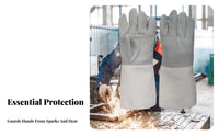 Anti-Splash Metalworking Gloves Multi-Layered Protection Long Leather Metalworking Gloves Retardant for Welders, Metalworkers, Foundry