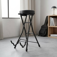 Combination Guitar Stand and Stool Foldable Design Guitar Stool with Stand Stable Metal Frame Musical Instrument Accessory for Practice Sittings