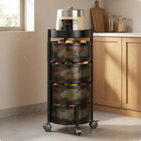 No Installation Rotating Storage Cart Perforated Rolling Storage Cart Caster Wheels Space-Saving