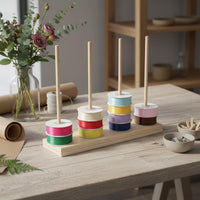 Solid Wood Construction Wooden Ribbon Storage Rack Neat Organization Wooden Spool Organizer Multi-Purpose Yarn Spool Rack Space-Saving for Florists, Crafters, Sewers, Flower Shop, Gift Wrapping Station