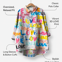 Womens Shirt Oversized Floral Digital Print with Button-Up Neckline, Ladies and Blouses for Casual Wear, Beach for Long Sleeve