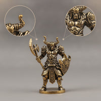 Miniature Bull Warrior Figurine with Axe Mini Brass Bull Statue with Buckler Detailed Desk Toy Metal for Collectors, Gamers, Bookshelf, Display Cabinet