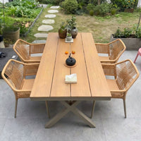 Garden Table Set, Outdoor Dining Set, BBQ Table, 75cm, Rectangular, Wood Composite Material, 4-Piece Set