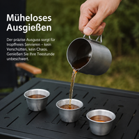 Camping Tea Set 6-piece, 1000ml heat-resistant teapot made of 304 with integrated tea strainer, stackable