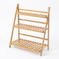 Plant Stand and Wooden Storage Rack for Living Room, Foldable Bamboo 3 Tiered Plant Stand with Hanging Rod, Tall Plant Stands Indoor, Pot Stand